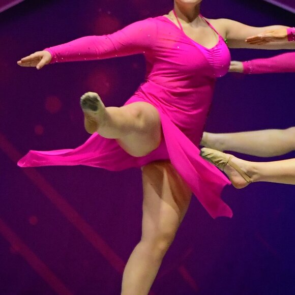 Hot Pink asymmetrical sheer one-sleeve dance costume - Picture 1 of 11